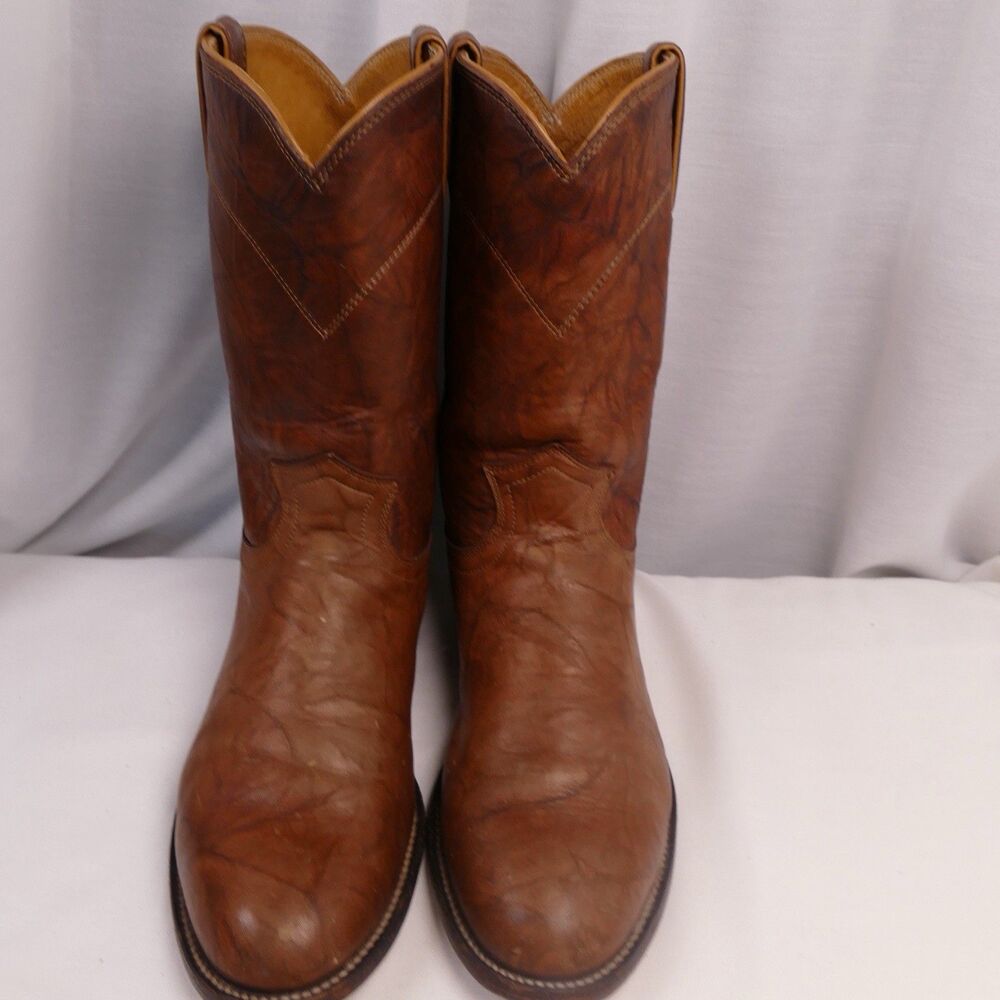 Justin Brown Leather Western Cowboy Boots Size 10C Distressed Vintage